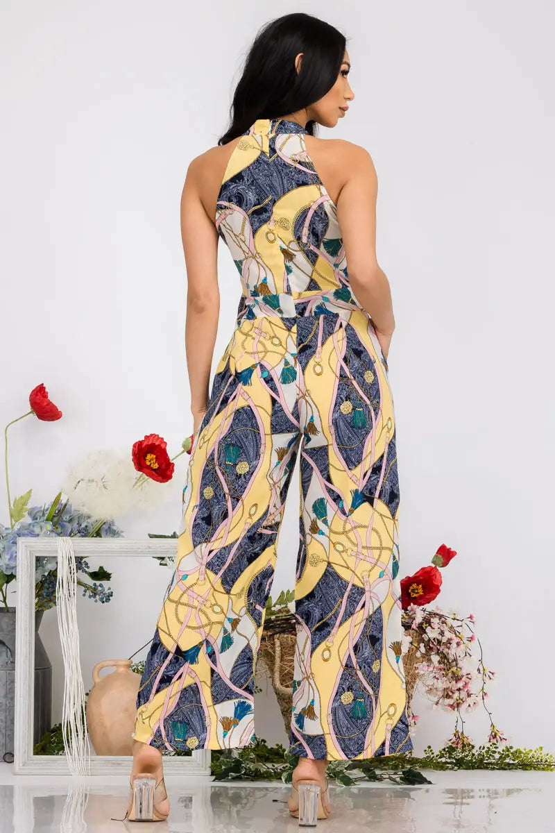 One Shoulder Jumpsuit, Yellow Pattern