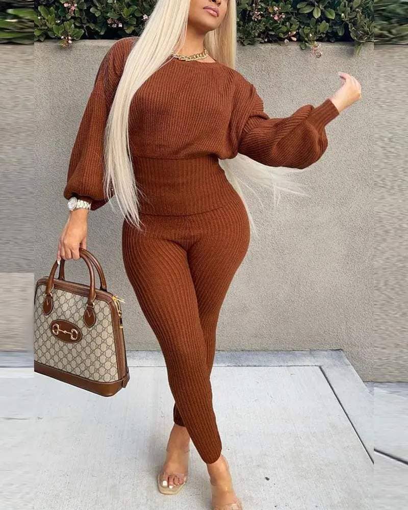 Lantern Sleeve Sweater and Pants Set