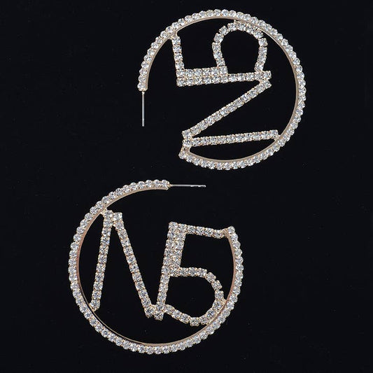 Rhinestone N5 Hoop Earrings