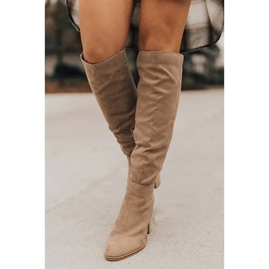 Suede Chunky Heel Knight Boots