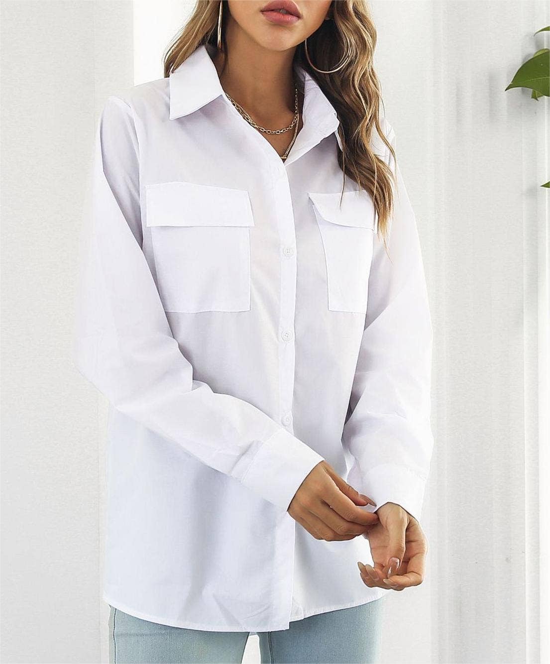 Long-sleeved midi shirt blouse top women