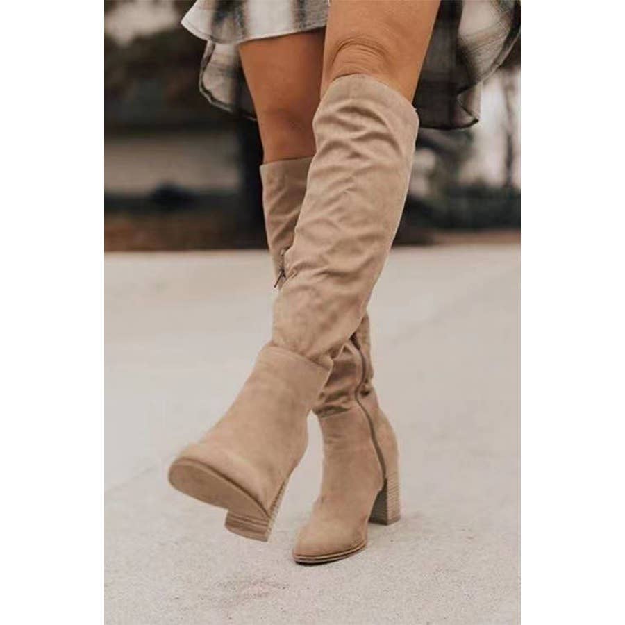 Suede Chunky Heel Knight Boots