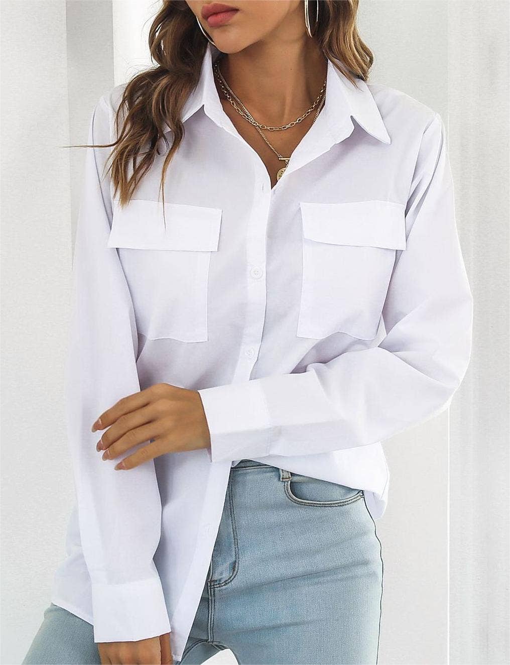 Long-sleeved midi shirt blouse top women