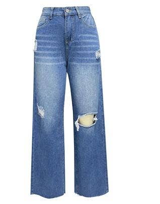 Women's jeans long ripped comfortable wide-leg pants