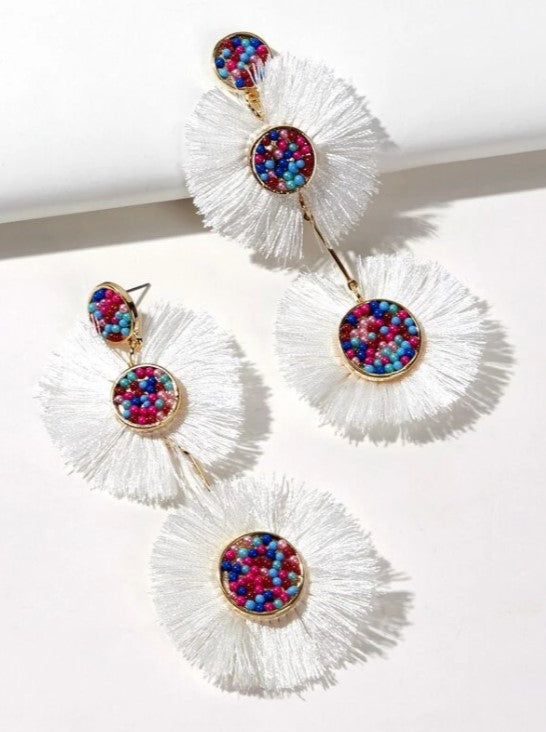 Berry White Tassel Earrings