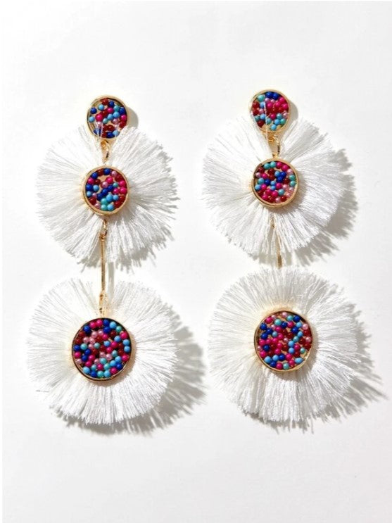 Berry White Tassel Earrings
