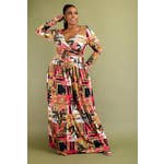 Plus Size Pattern Wrap Top and Maxi Skirt Set