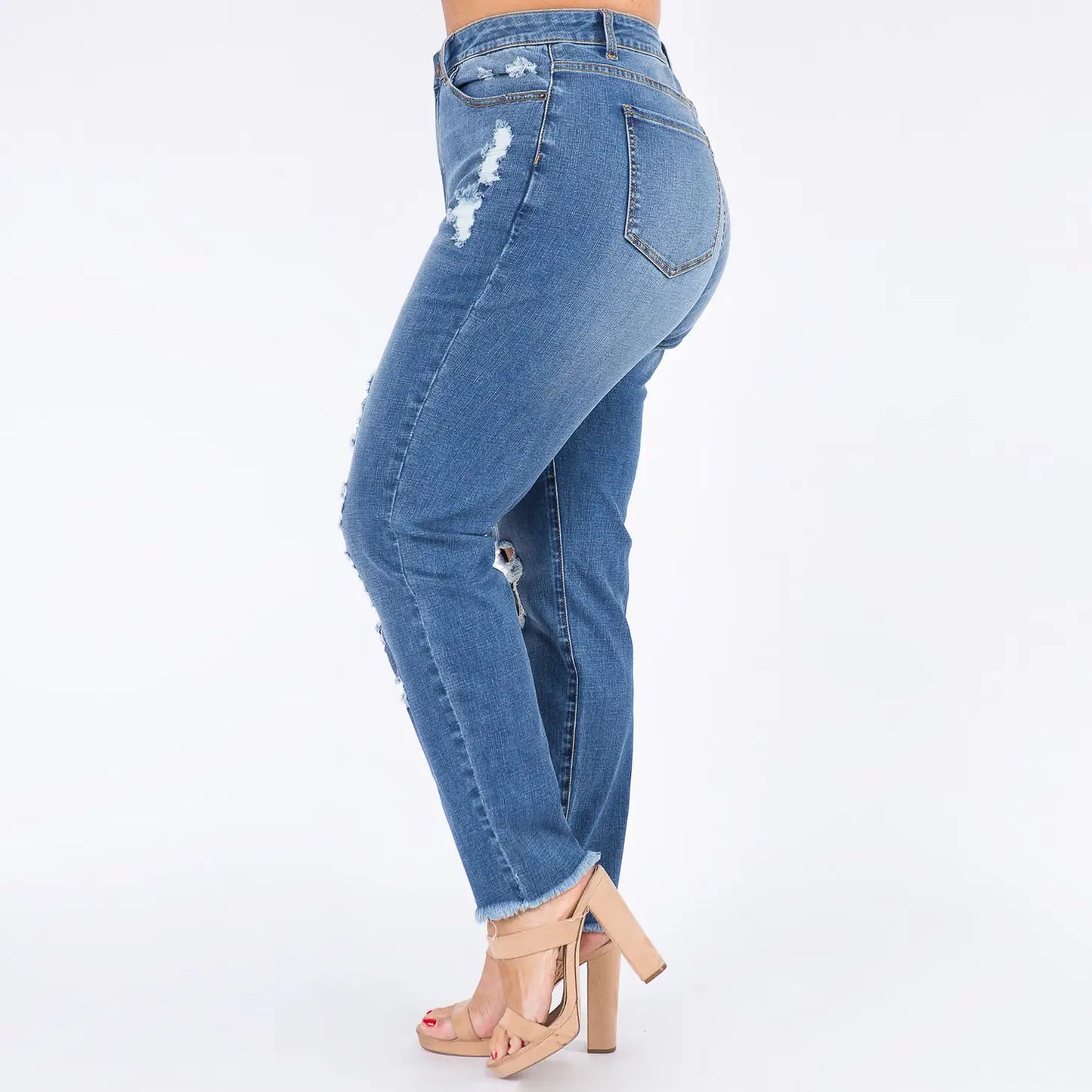 Plus Size High Waist Distressed Skinny Jeans