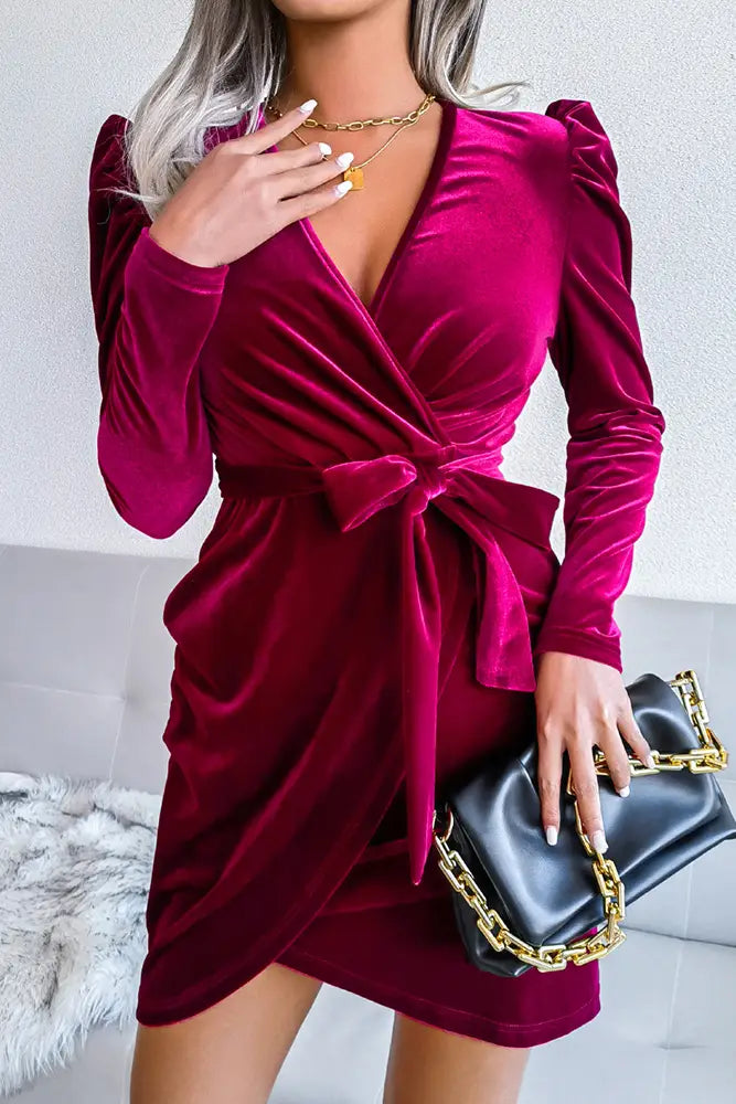 Velvet Bodycon Dress, Wine